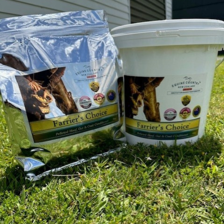 Farriers Choice Hoof and Gut Supplement. Pelleted hoof gut and coat conditioner. Biotin. Hoof Growth. Maneline Cambridge Farrier Supplies NZ