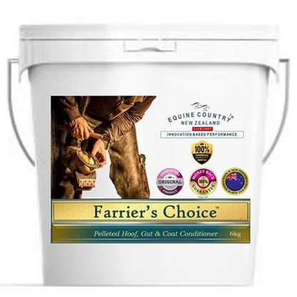 Farriers Choice Hoof and Gut Supplement. Pelleted hoof gut and coat conditioner. Biotin. Hoof Growth. Maneline Cambridge Farrier Supplies NZ 